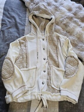 POL Cream Waffle-Knit Hooded Jacket
